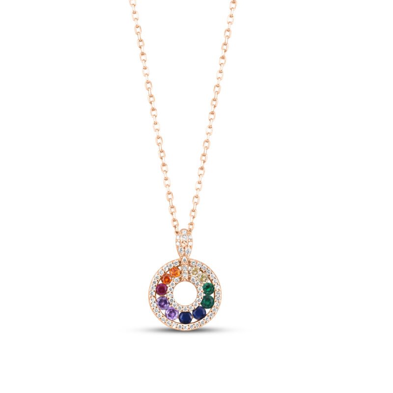 Rose Gold Starlight Rainbow Circle Necklace with Link Chain