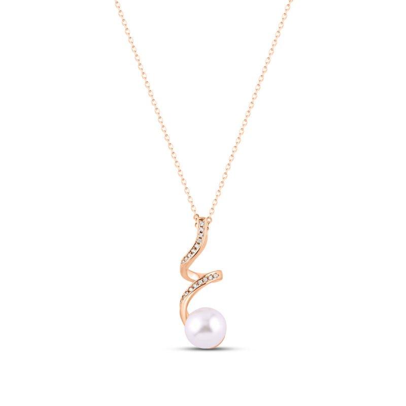 Rose Gold Spiral Pearl Drop Necklace with Link Chain in 925 Silver