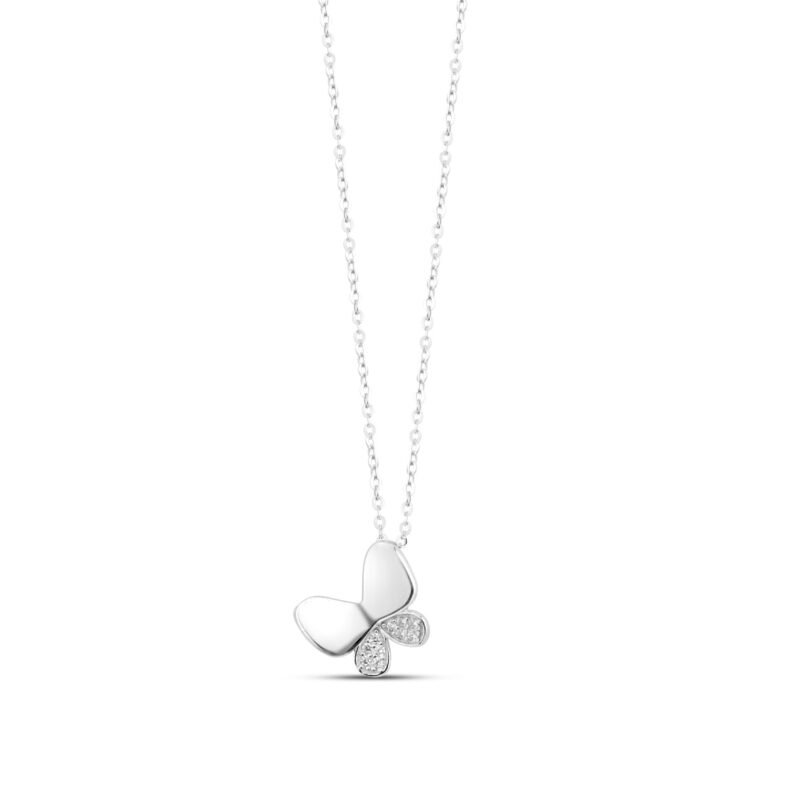 Silver Shimmering Wings Butterfly Necklace with Link Chain