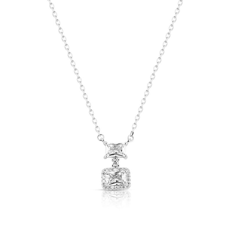 Silver Radiant Squares Necklace with Link Chain