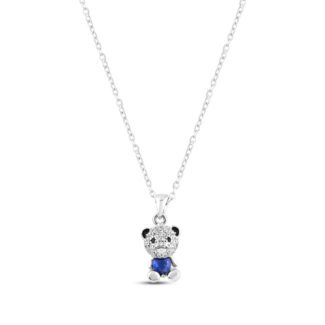 Silver Blue Bliss Bear Necklace with Link Chain