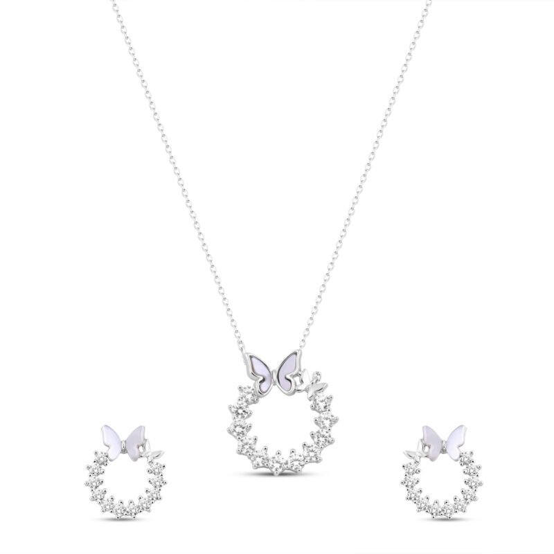 Silver Oyster Butterfly Set with Link Chain