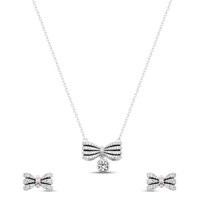 Silver Bow Bliss Set with Link Chain