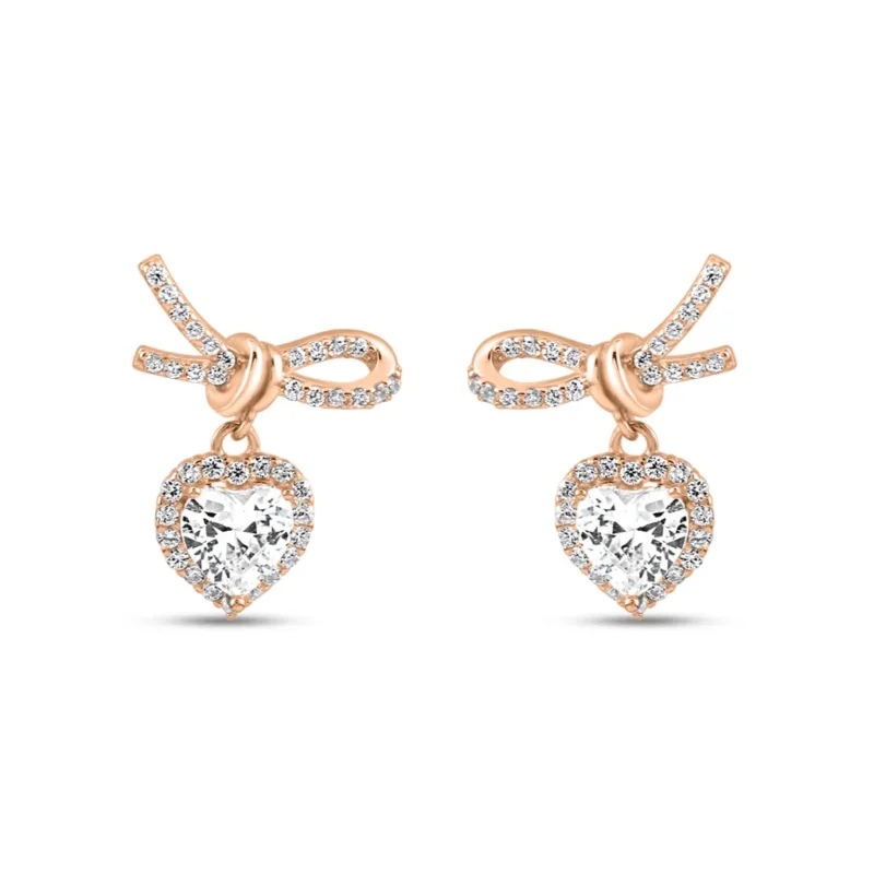 Rose Gold Gleaming Knot Heart Earrings