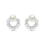 Silver Studded White Pearl Earrings