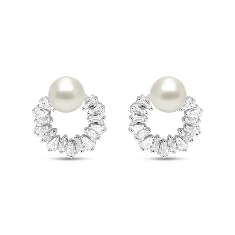 Silver Studded White Pearl Earrings