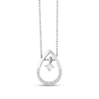 Silver Zircon Drop Necklace with Link Chain