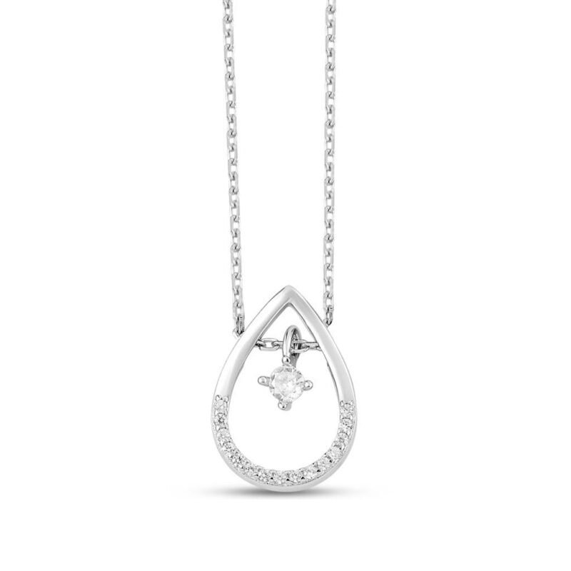 Silver Zircon Drop Necklace with Link Chain