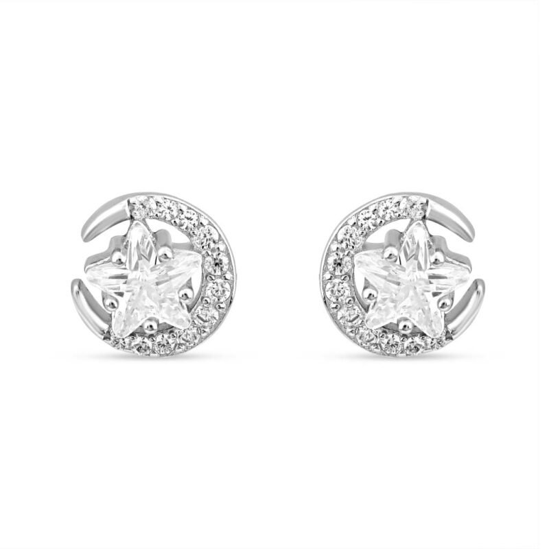 Silver Half Moon Star Earrings