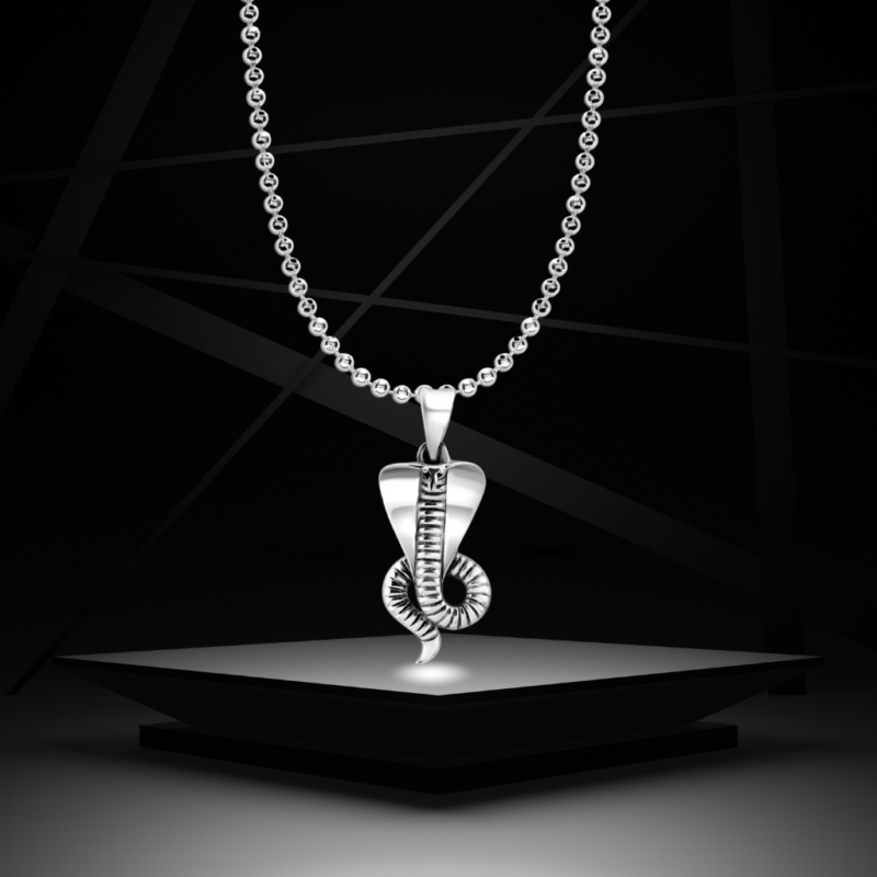 Silver Oxidised Naga Pendant For Him