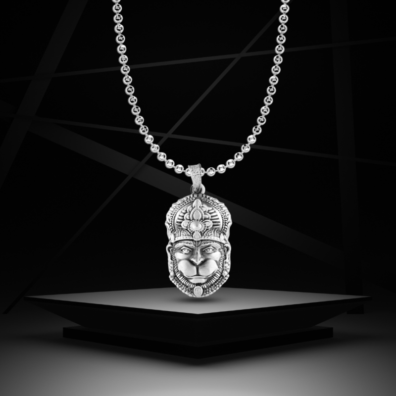 Oxidised Silver Shree Hanuman Pendant For Him